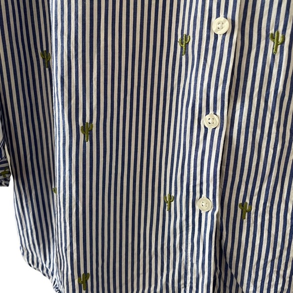 Andrew Marc Cactus Embroidered Button Down Striped Shirt Size Medium - Picture 5 of 6